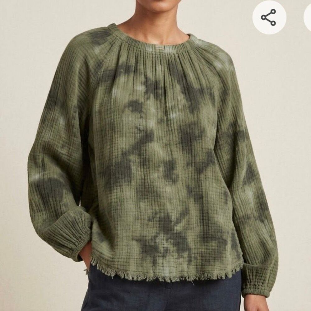 Cloth & Stone Olive Green Tie-Dye Gauze Peasant Blouse